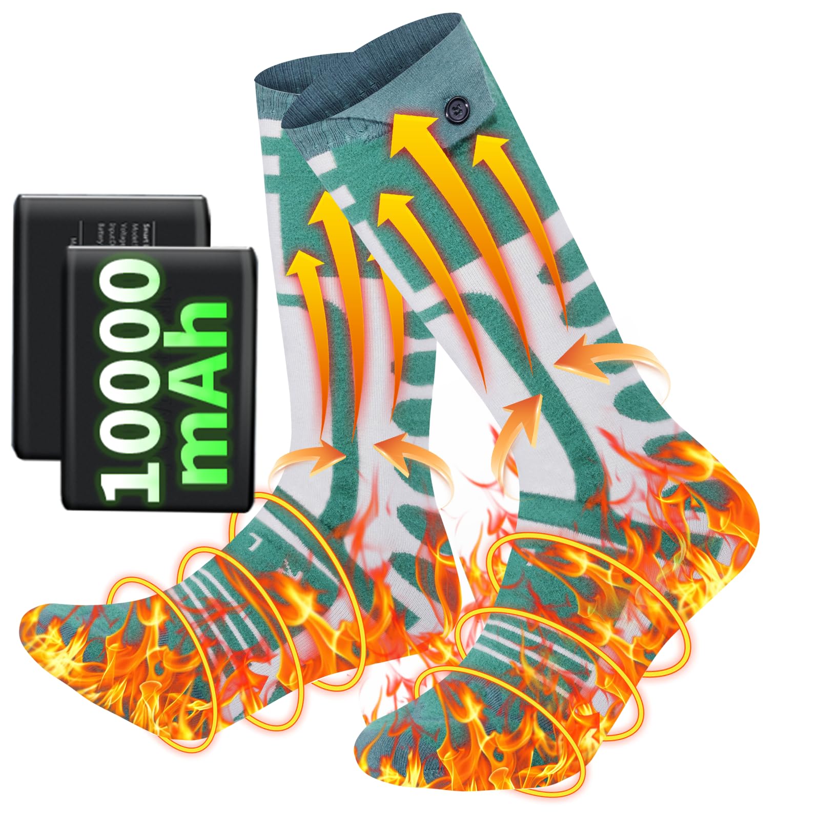 Beheizbare Socken mit Akku 5V 10000mAh Wiederaufladbare Steuerbar über App Elektrisch Heizsocken für Damen Herren, Fußwärmer Unisex Beheizte Socken für Skifahren/Radfahren/Angeln/Jagd/Camping (XL)