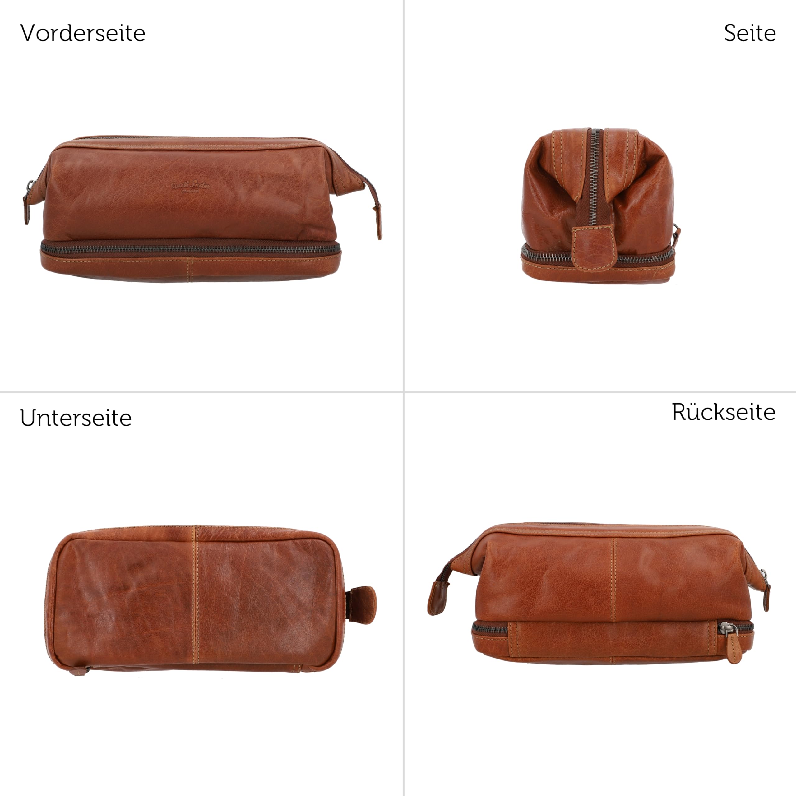 Gusti Waschtasche Leder - Quinn Kulturtasche Schminktasche Braun Leder