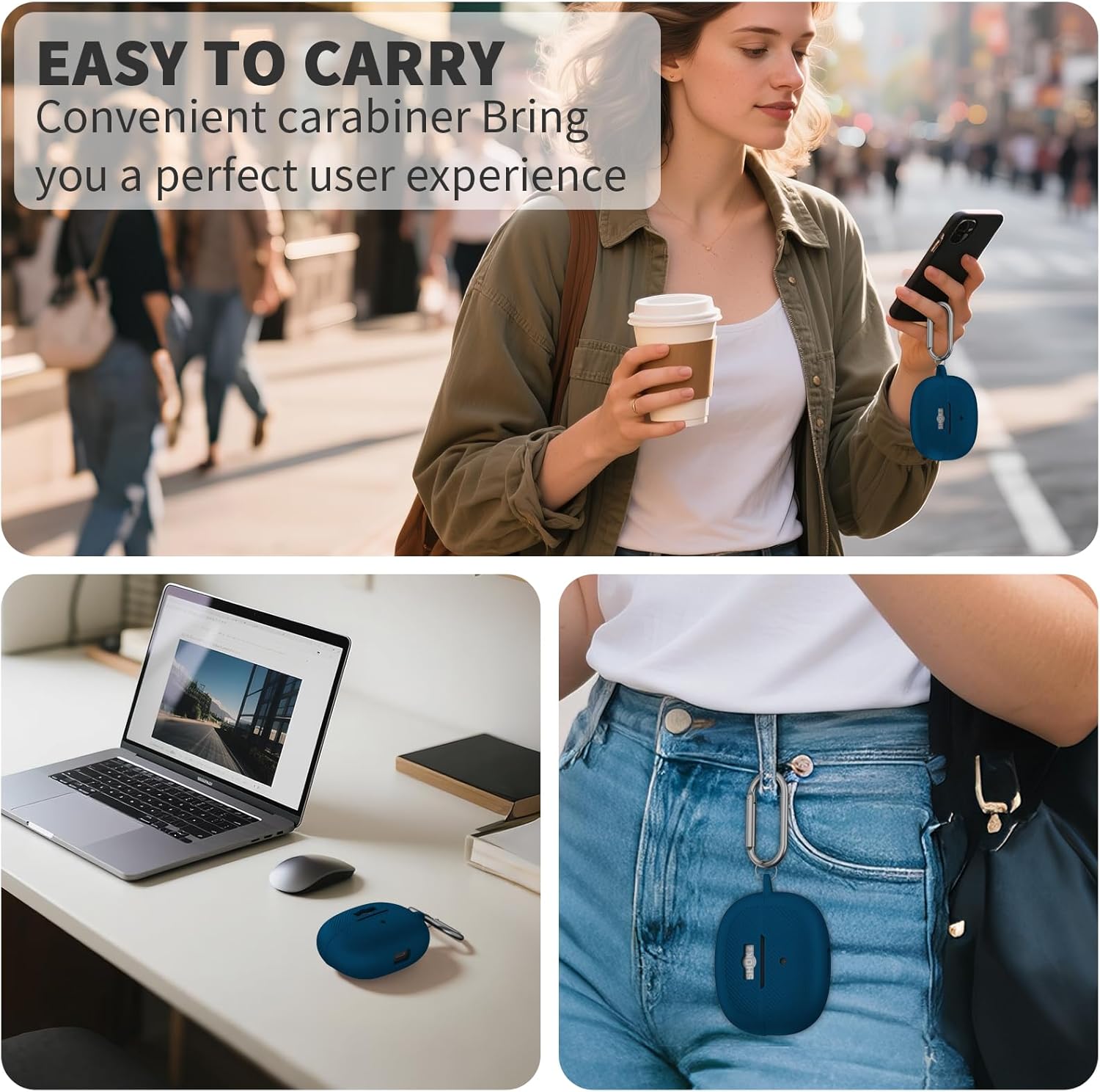 for SHOKZ OpenDots ONE Case, Soft Silicone Shockproof Protective Case Cover Compatible with SHOKZ OpenDots One's Earbuds Accessories with Cleaning Kit & Keychain (Dark Blue) - Image 6