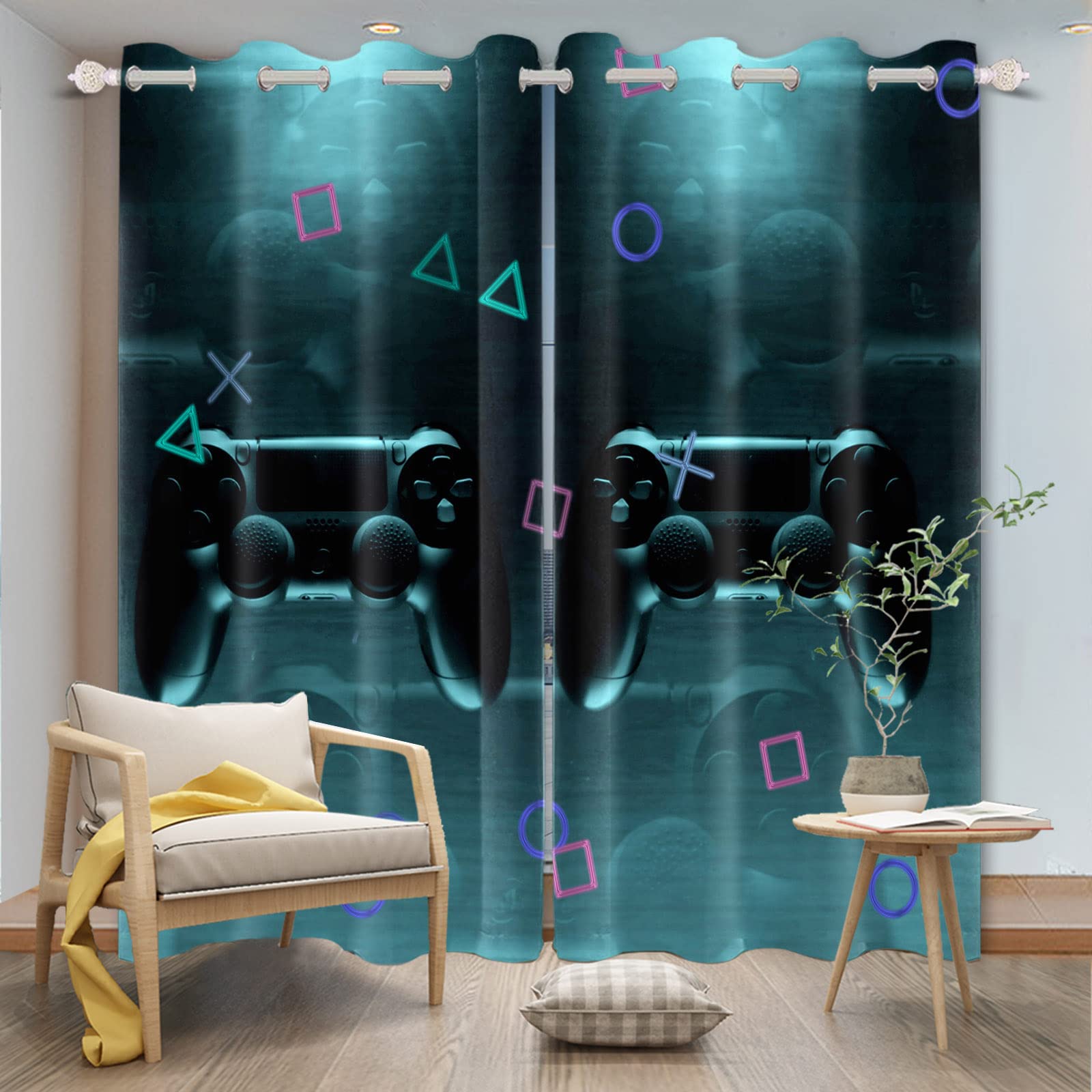 117x229cm Guay Control de Juego Cortina de Ventana Chic Moderno Amante los Juegos Magia Juego de Video Moda Juvenil Cortinas Ventana Aislamiento Térmico Cortina Dormitorio, 2 Paneles