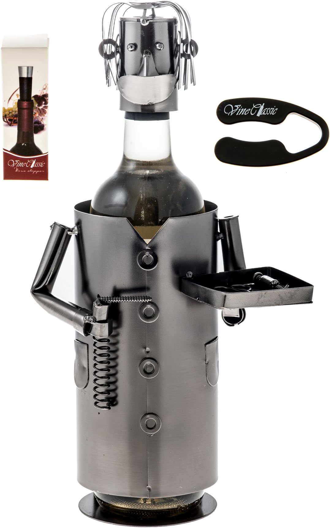 Fabulous Dentist (Wearing a Coat ,Mouth Is Covered with Mask, Holding a Drill Plus a Tray) Wine Bottle Holder Plus a Wine Foil Cutter and a Wine Bottle Vacuum Stopper