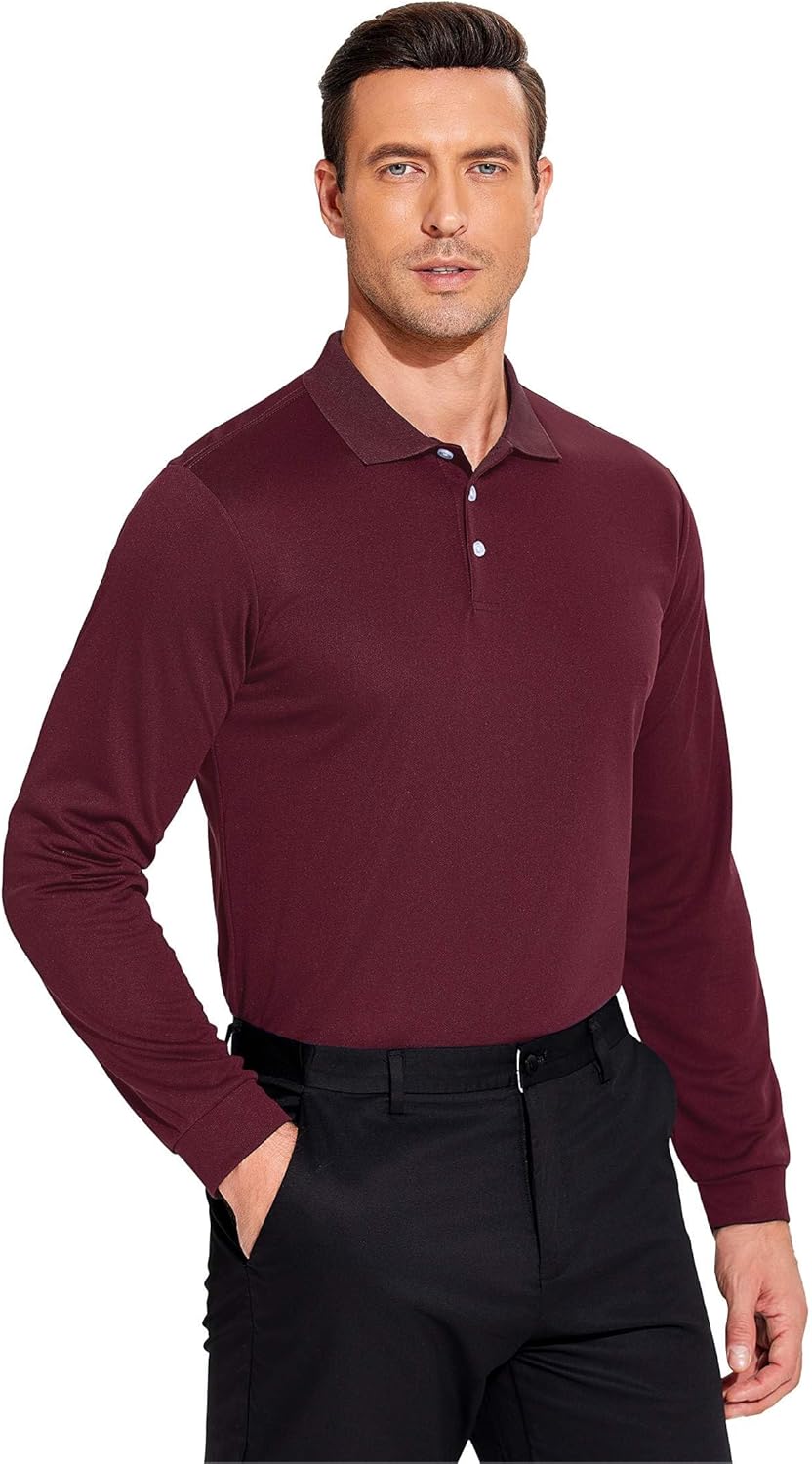 PINSPARK Long Sleeve Polo Shirts for Men Moisture Wicking Golf Shirts Quick Dry Work Hiking Casual Collared Shirt - Image 6