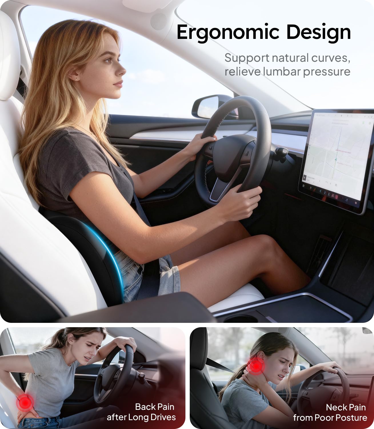 Wigoo 2026 Lumbar Support Pillow for Car Ergonomic Design Pressure Relief Back Cushion for Driving Seat Back Support — view 2