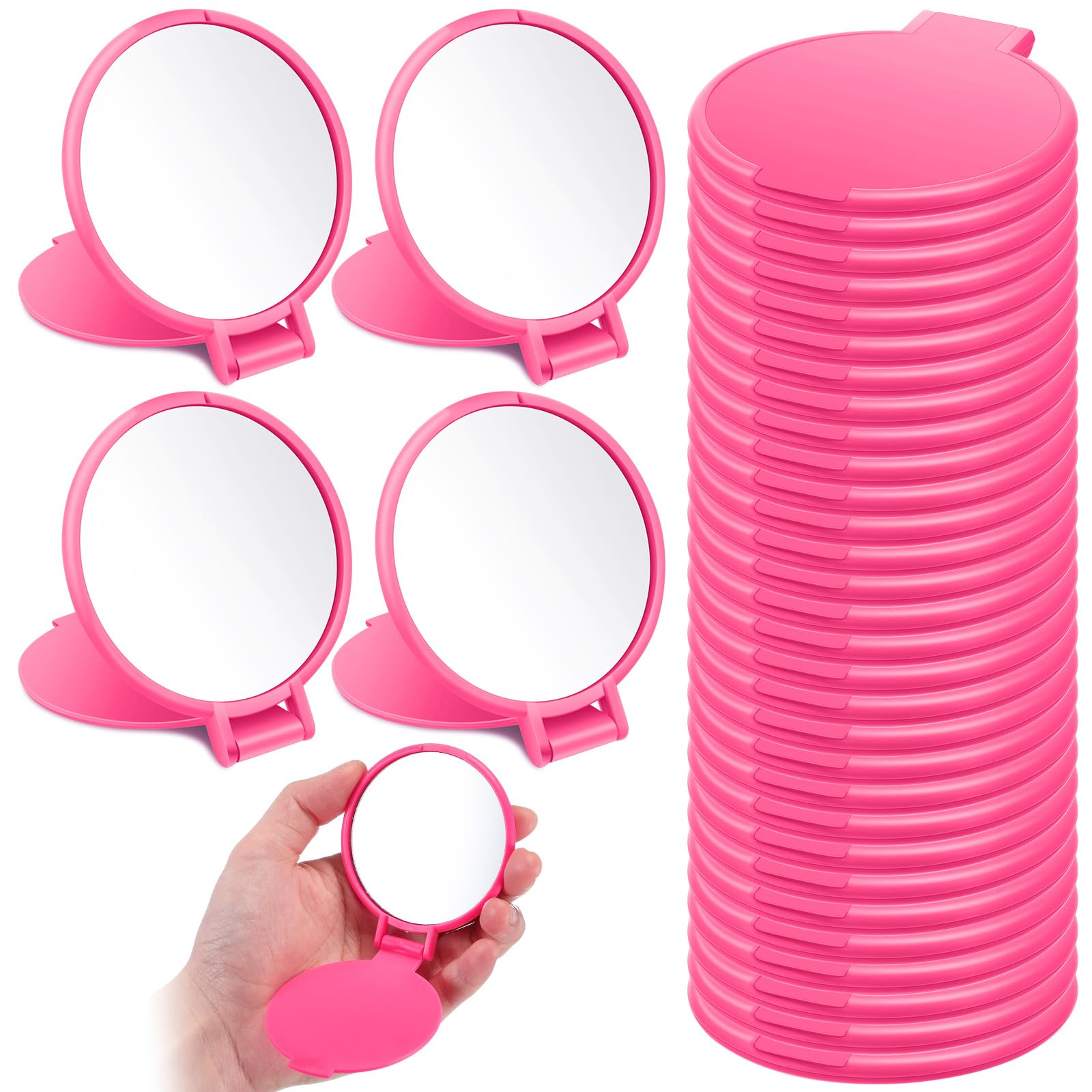 24 Pcs Mini Compact Mirrors Bulk for Women Rose Red Folding Pocket | Small Round Portable Makeup Mirror Folding Pocket Travel Purse Accessories for Bridal Shower Coworker Gift, 2.8 x 2.4 in