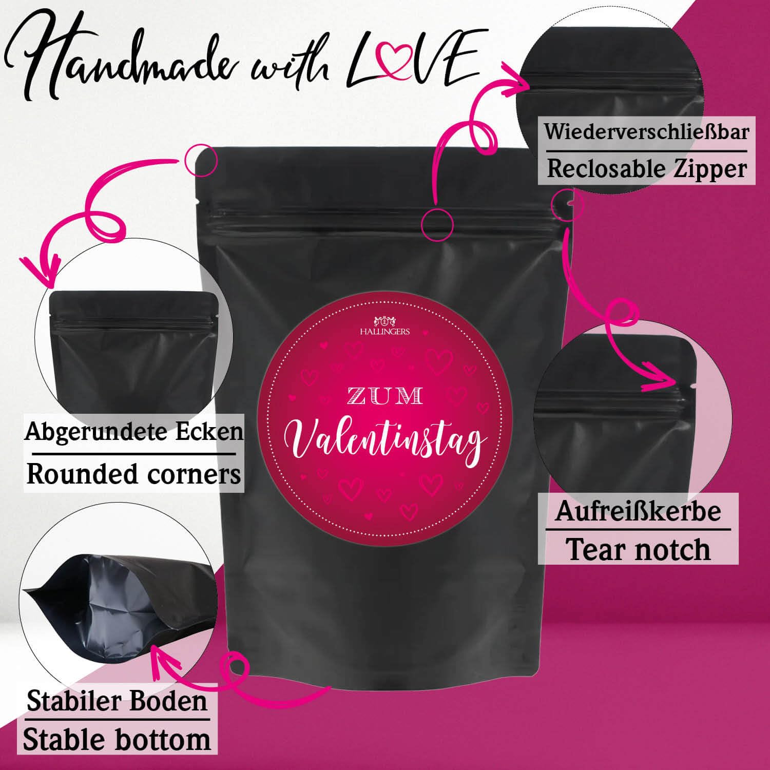 Hallingers Genuss Manufaktur Feinkost Valentinstagsgeschenk-Set - XXL-Wundertüte "Zum Valentinsta..." großer Liebesgruß Pralinen, Gewürz, Olivenöl, Himbeeressig & Schokolade, Valentintstag für Frauen