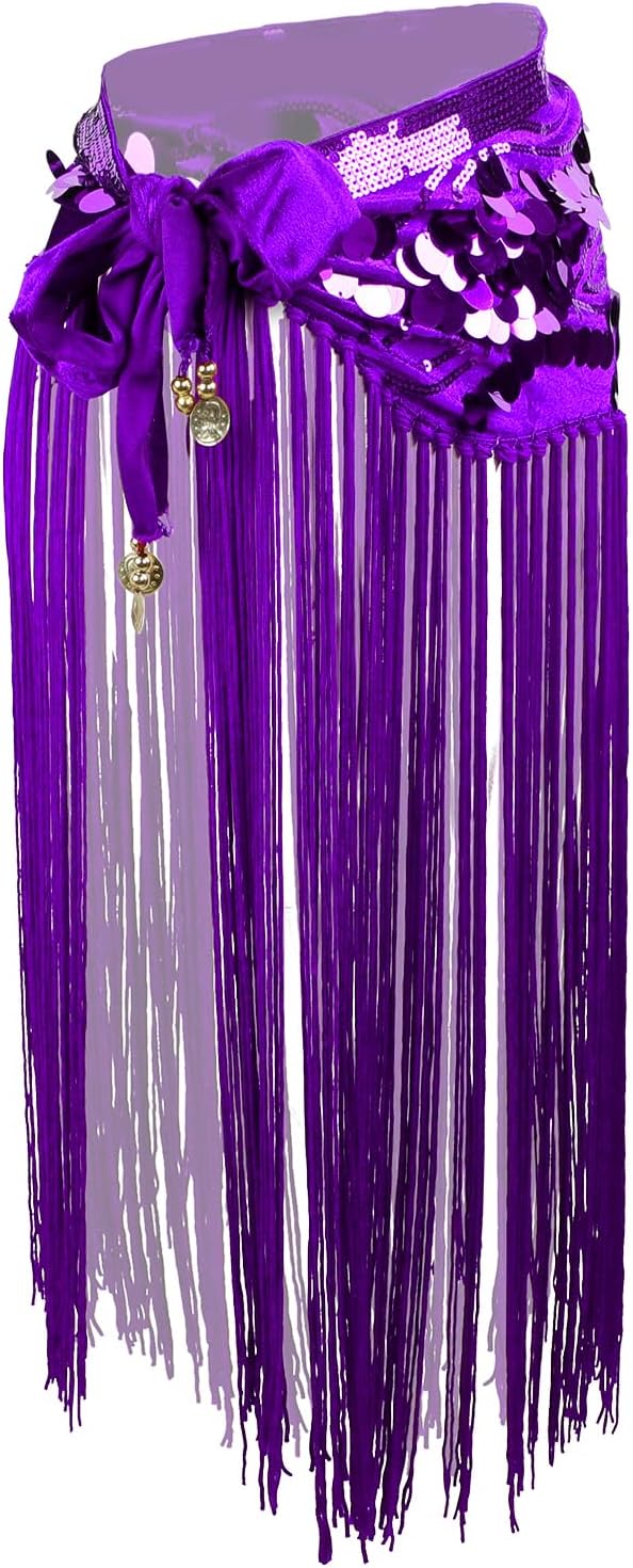 Long Tassel Belly Dance Hip Scarf Shiny Sequins Skirt Wrap for Women, Zumba Yoga Class Belly Dancing Party Costume - Image 5