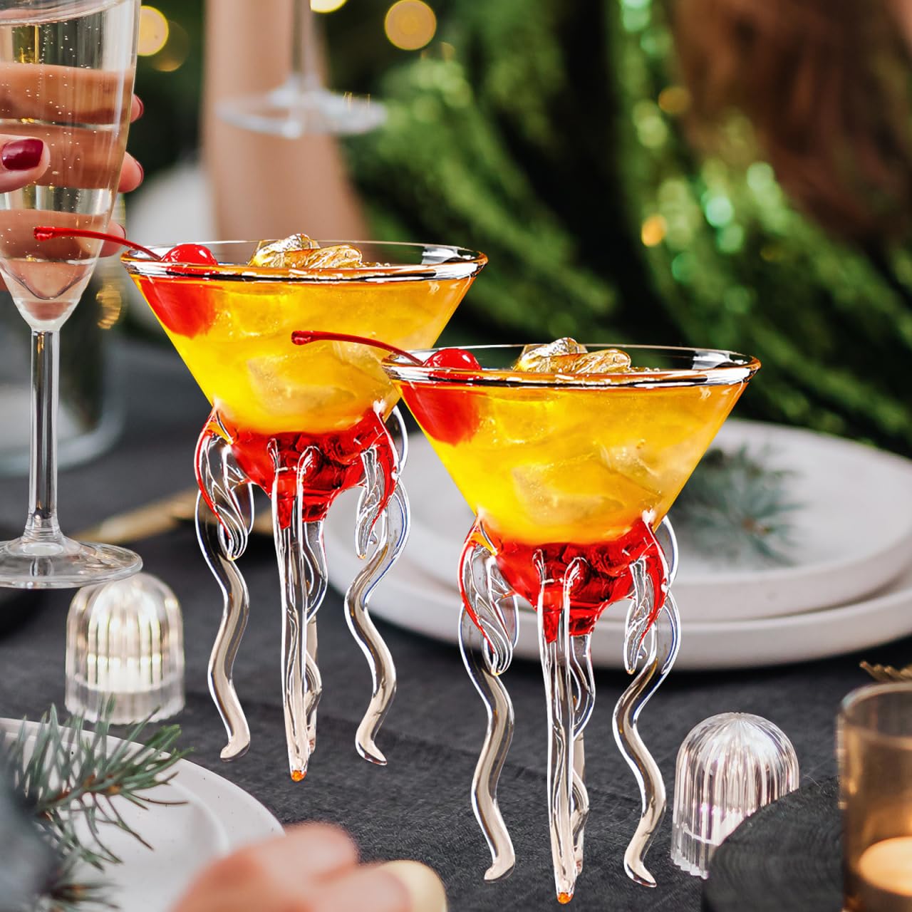 DOITOOL Vaso de cóctel de pulpo, copa de martini medusas, copas de vino, vasos de bebida, barra de copas, vaso de regalo para whisky, fiesta en casa, banquete, boda, transparente