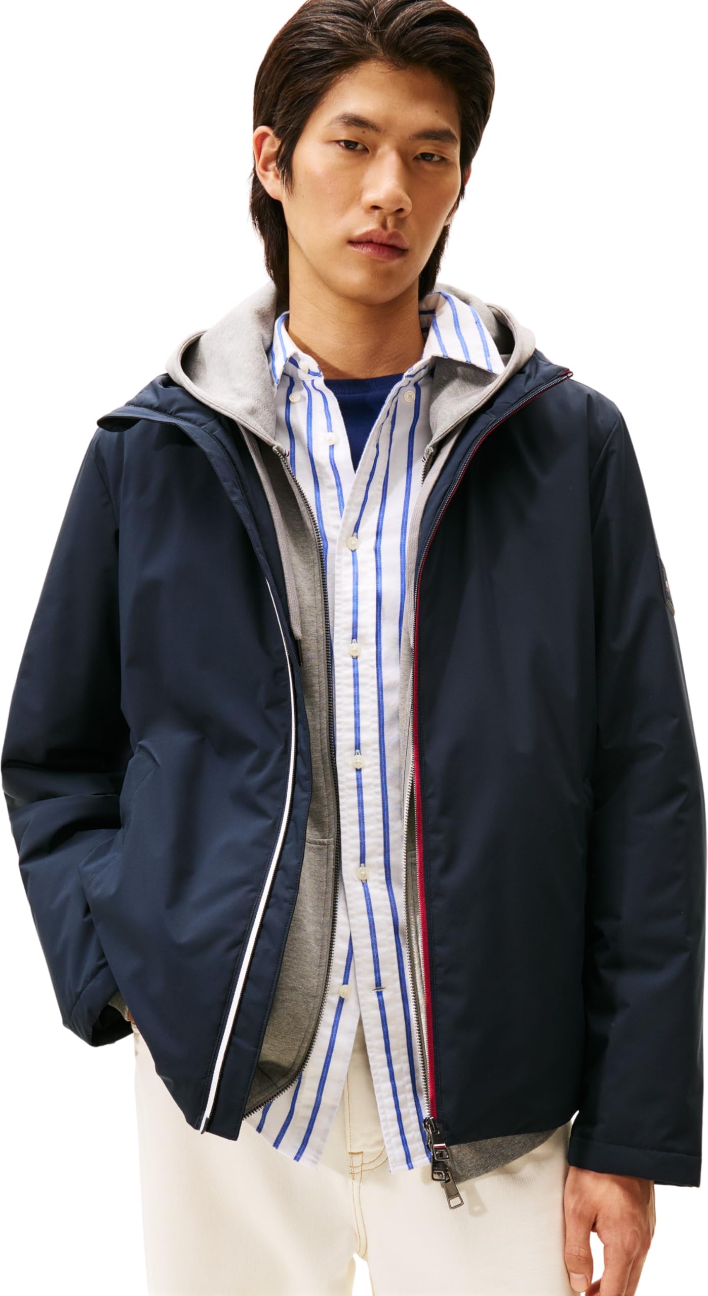Tommy Hilfiger Men’s Lightweight Hooded Windbreaker, Blue (Desert Sky), XXL