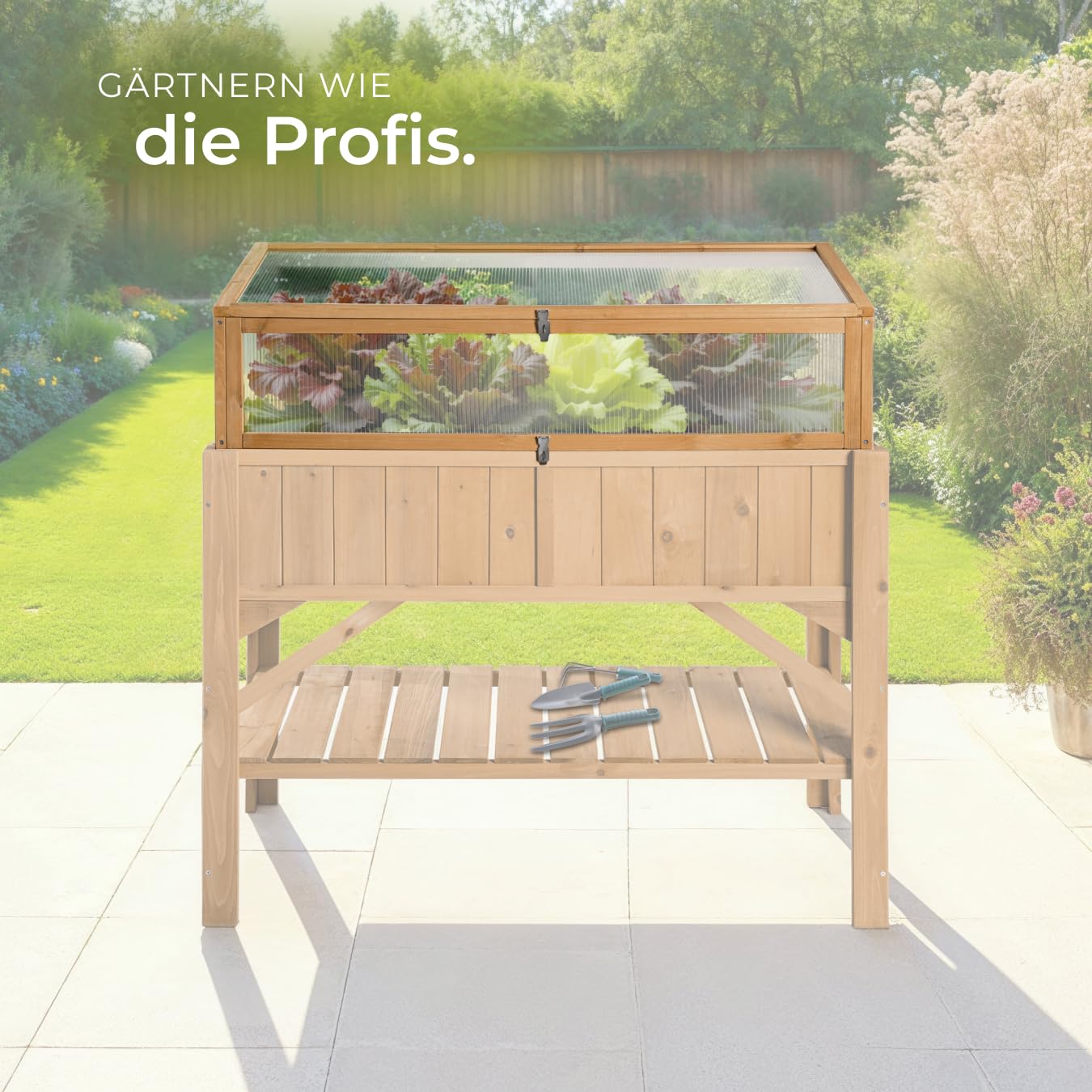tectake® Frühbeet Aufsatz aus Holz, witterungsbeständig, Schutz vor Wind und Wetter, Frühbeetaufsatz mit funktionellen Hohlkammerplatten, 115 x 53 x 34 cm, kombinierbar Hochbeet 403232