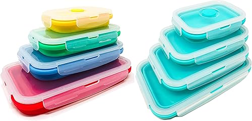 Juego de 2 recipientes plegables de silicona para almacenamiento de alimentos, caja de comida sobrante para cocina, loncheras Bento, sin BPA, aptas