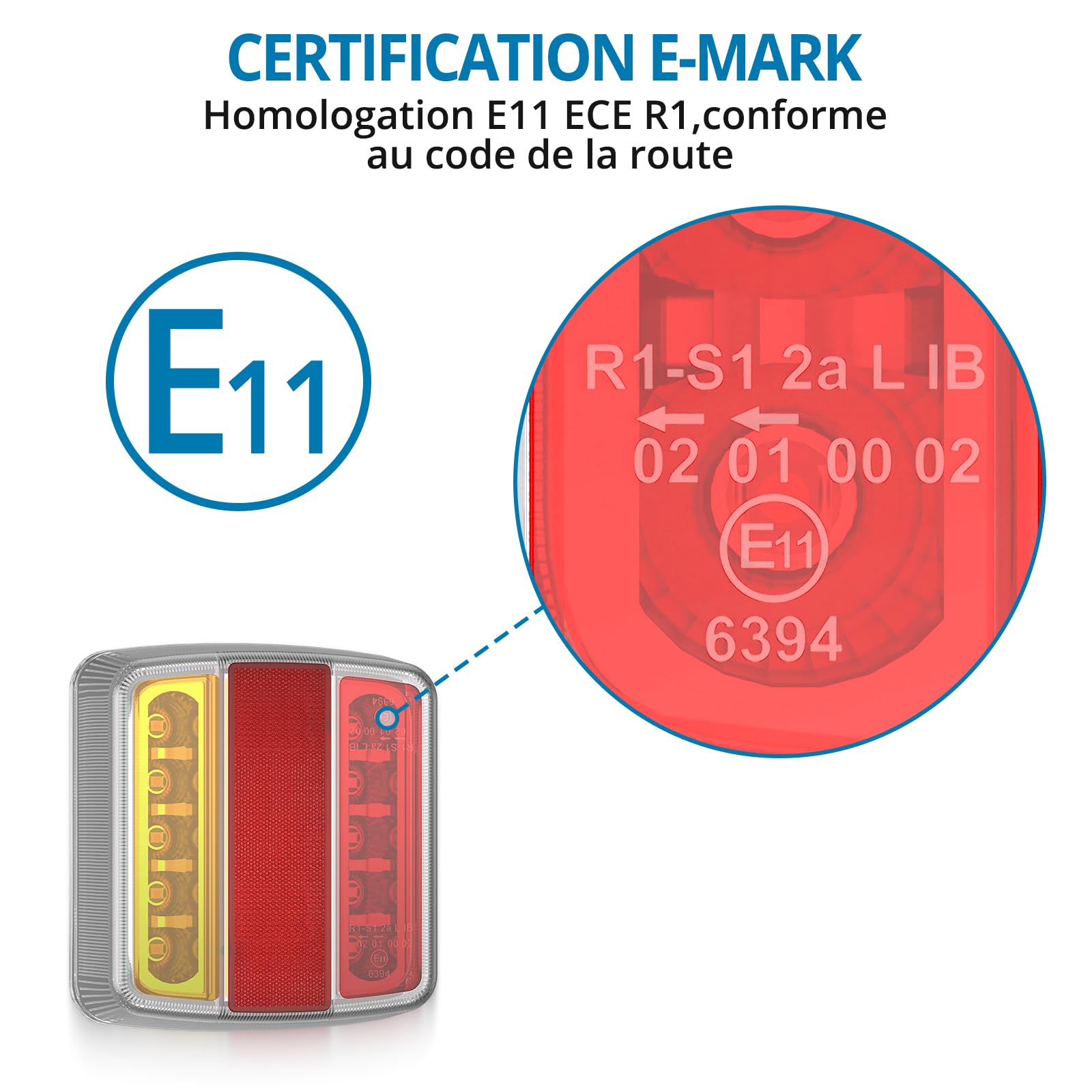 AUTOUTLET Feux Arrière Remorque Feux de Remorque Connecteur 13 à 7 Broches Installation Magnétique Câble de 7,5m 7 Broches 18 LEDs Super Claires avec E Mark E11 pour La Circulation Routière