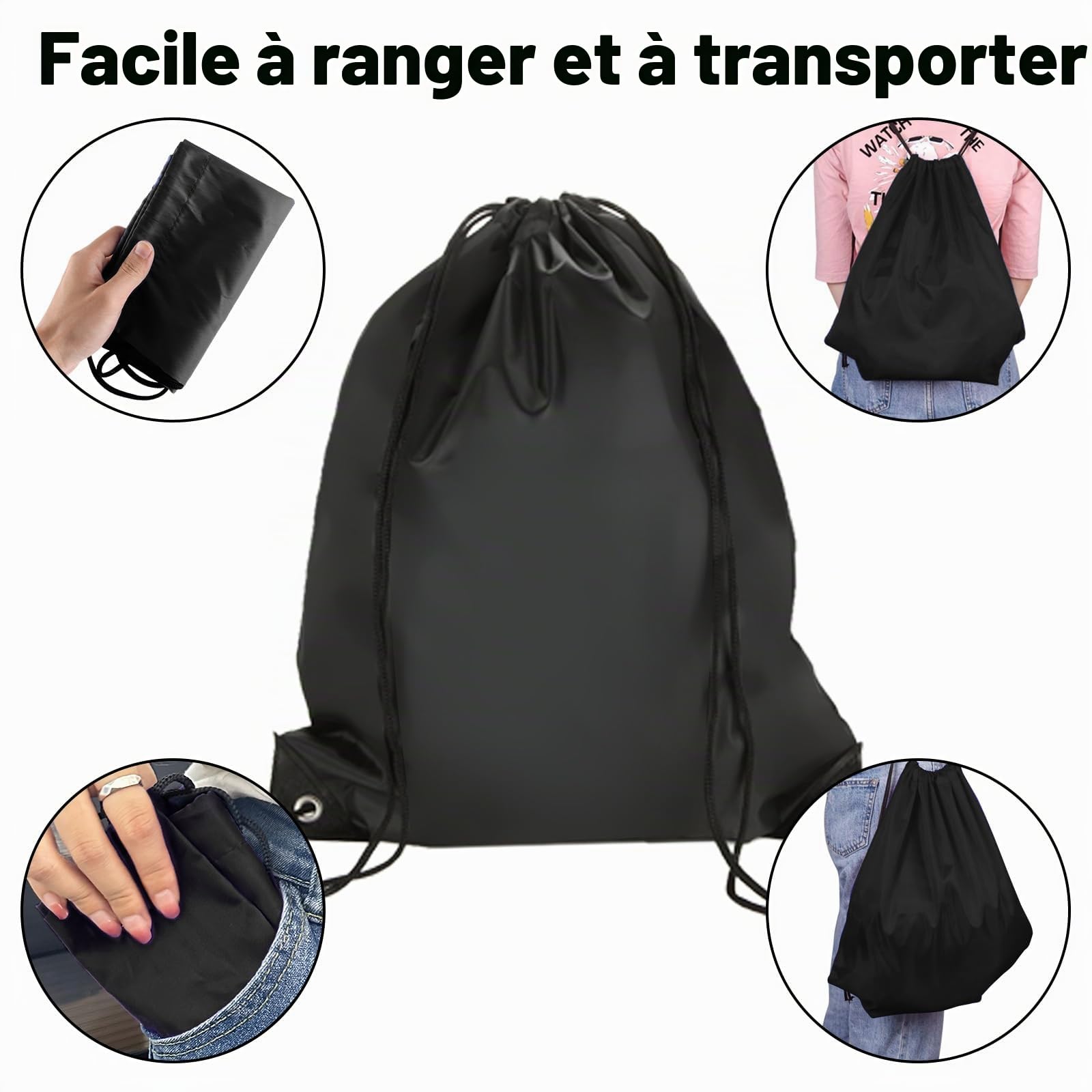 DAJAVE Lot de 40 sacs de gymnastique noirs avec cordon de serrage - En polyéthylène - Étanche - Pour le sport, l'école, la gym, les voyages, Noir , no, N°