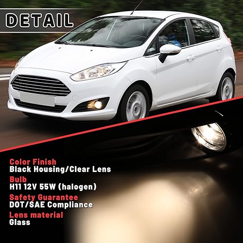 Miniatura 4 de AUTOWIKI Lámpara antiniebla para Ford Fiesta 2014-2018, ensamblajes de luces antiniebla para modelos Ford Fiesta S y SE 2019 con kit de cableado, 1