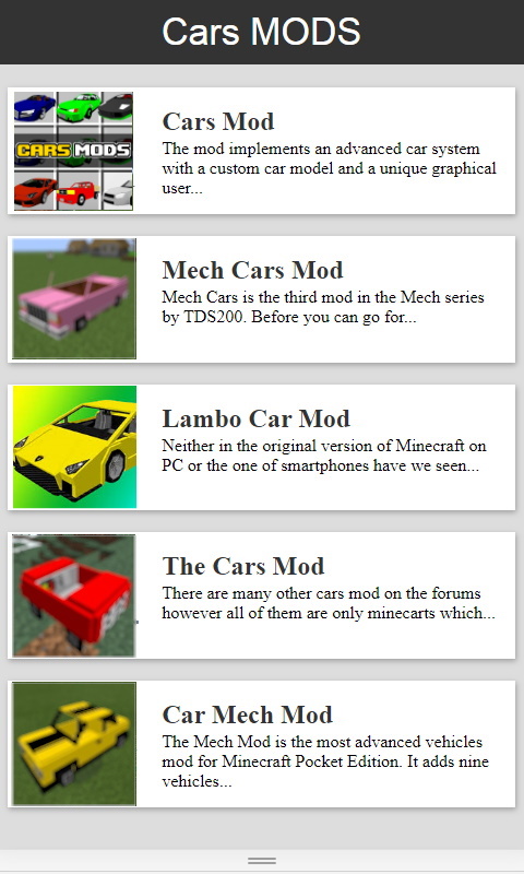 Cars Mods-App im Amazon Appstore