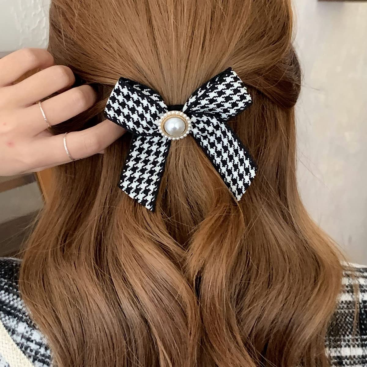 Amazon | ヘアアクセサリー ヘアゴム シンプル 千鳥柄 千鳥格子 パール  