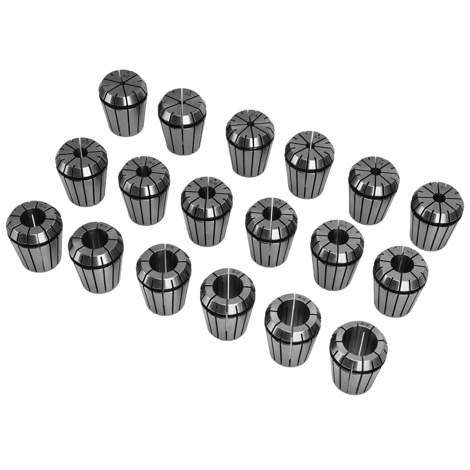 FTVOGUE Zestaw Tulei Zaciskowych Sprężynowych ER32 18 szt. Zestaw Tulei Zaciskowych 3-20 Mm ze Stali Węglowej Uchwytów Tokarskich CNC do Frezowania ze Schowkiem do Grawerki CNC