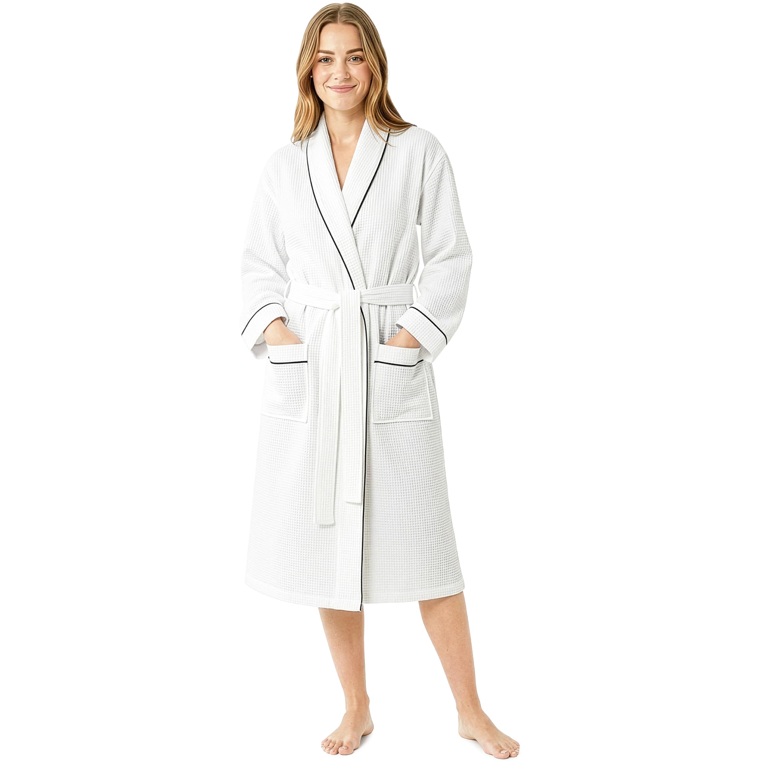 Get Trend Peignoir de Bain Femme et Ados S–2XL, Léger et Gaufré Robe de Chambre avec Ceinture, Voyage Accessoires, Cadeau Femme
