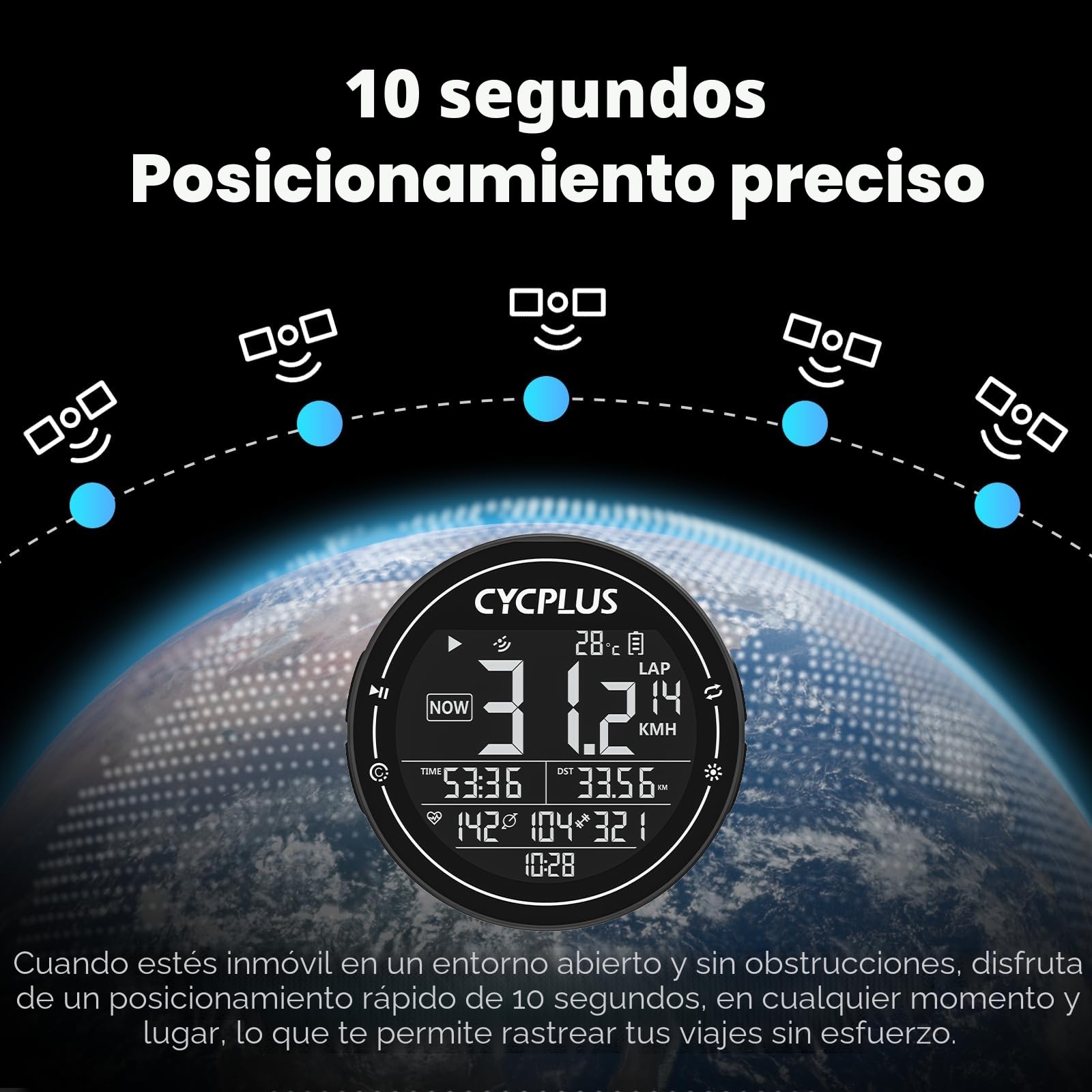 CYCPLUS Ordenador de Bicicleta GPS, Ordenador de Bicicleta inalámbrico, Resistente al Agua, IPX6, velocímetro Ant+, Ordenador de Bicicleta inalámbrico,Bluetooth, Compatible con Strava