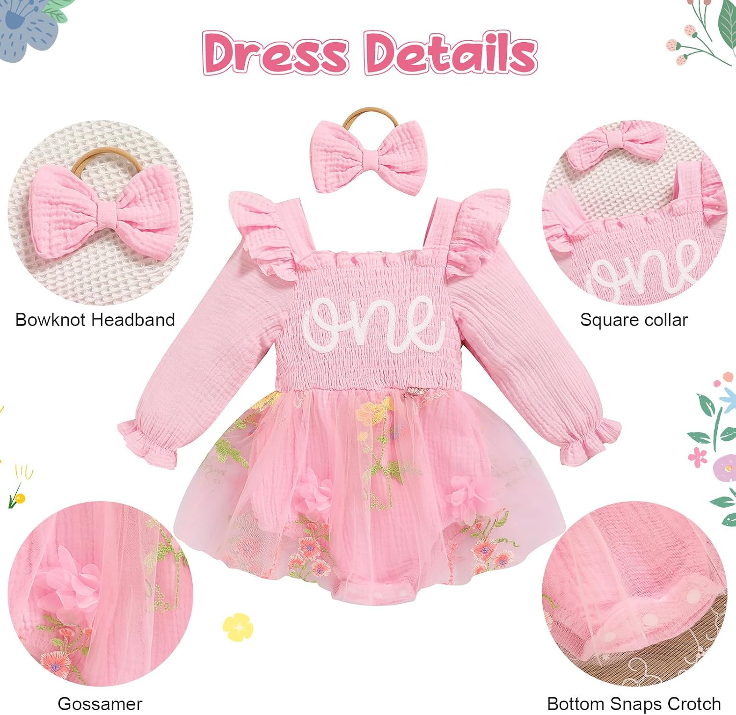 TITKKOP Baby Girl 1st Birthday Clothes One Year Old Tulle Romper Long Sleeve Bodysuit Cake Smash Outfits image 5