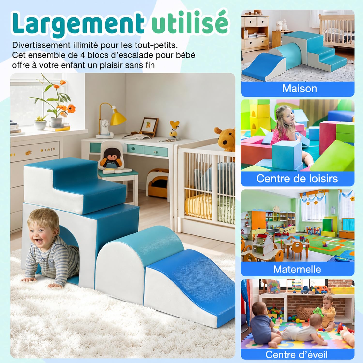 GeerWest Parcours Motricité Bébé 4 Pièces: Module Motricité Enfant Cuir PU Blocs Mousse Éducatifs - Jouets Descalade Bébé Structure d'escalade Antidérapante Ensemble Arche Elliptique(Moderne)