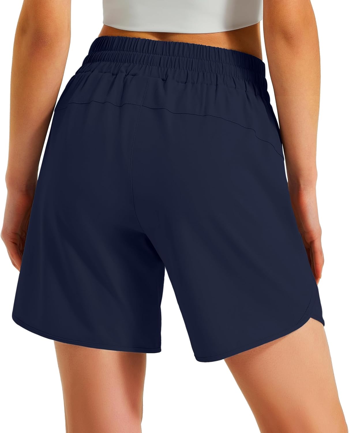 ksmien women's 5"/ 7" athletic running shorts quick dry lightweight workout gym shorts with zipper pockets upf 50+ 7 inch large navy blue