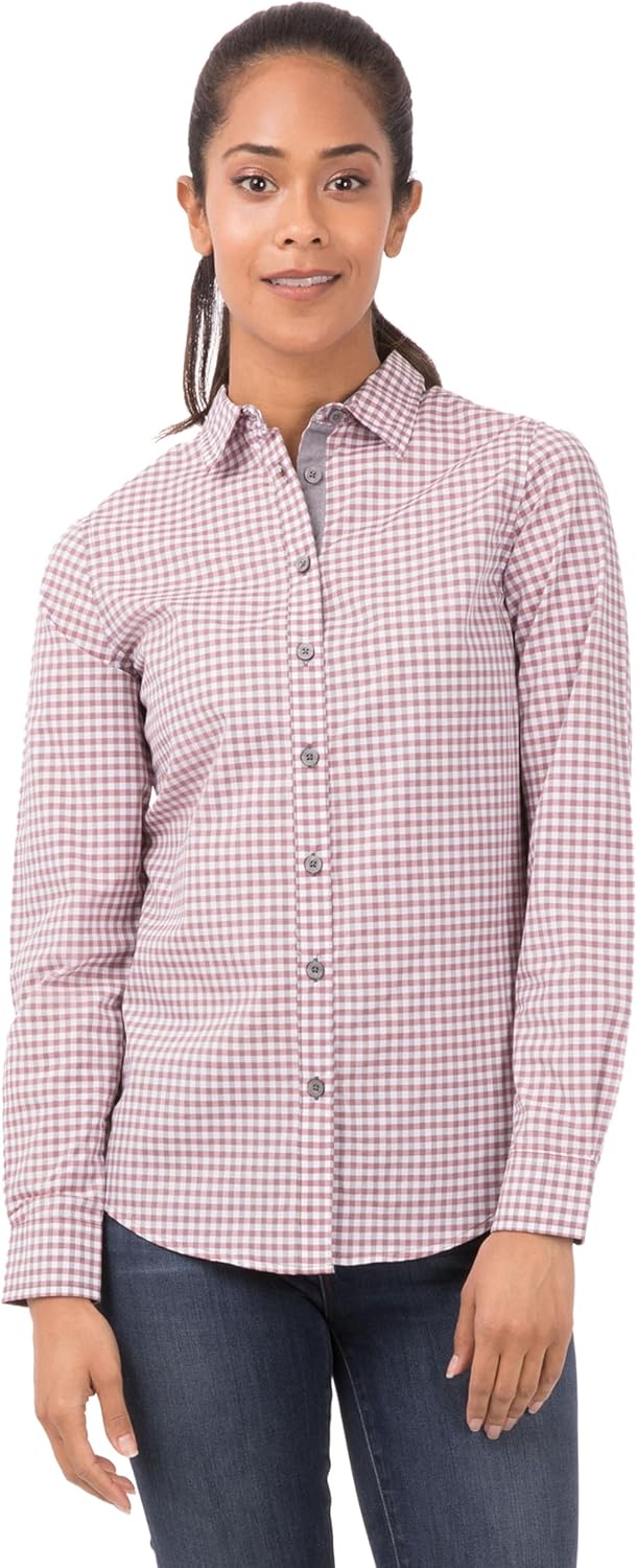 Chef Works Women's Modern Gingham Long Sleeve Dress Shirt