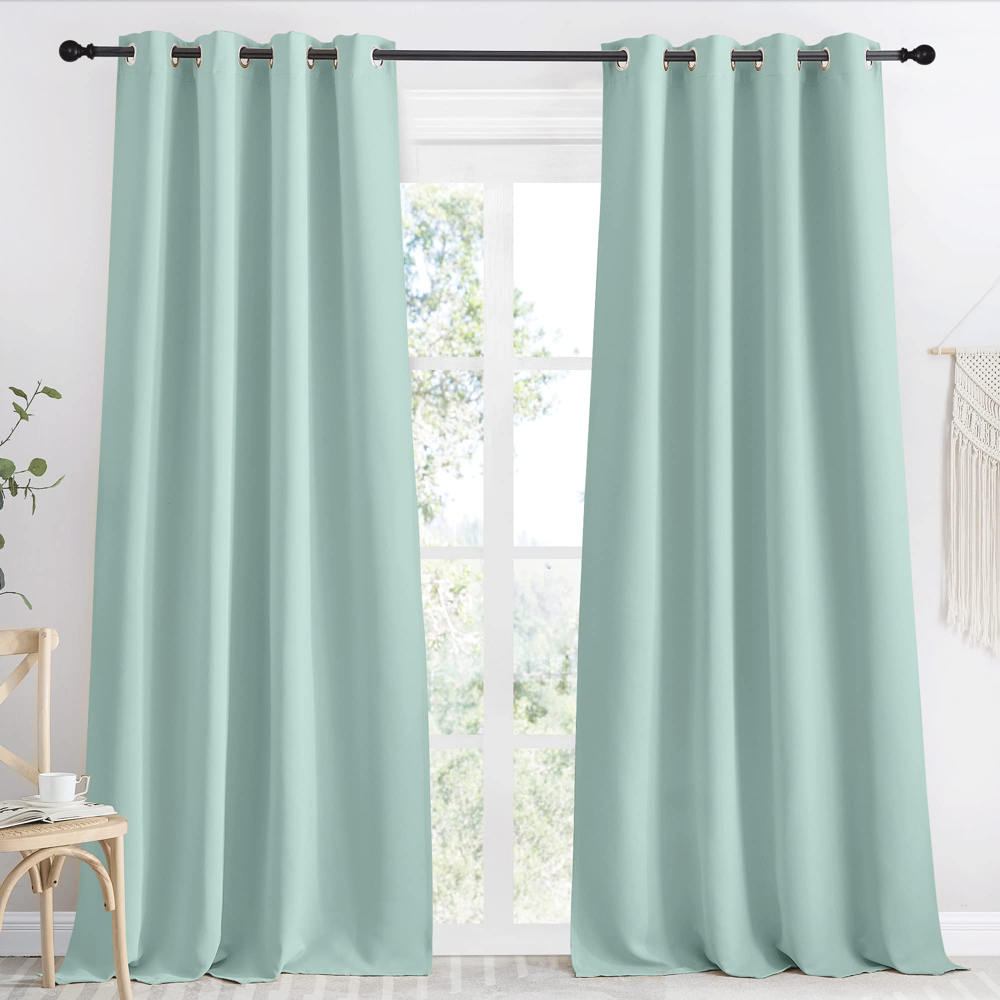 NICETOWN Kitchen Blackout Window Curtain Panel, Aqua Blue, 1 Panel, 55 by 96 inches Long, Home Fashion Thermal Insulated Solid Grommet Room Darkening Drape for Apartment