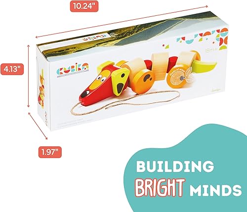 Miniatura 4 de Cubika Perro de salchicha de madera para caminar  Juguete para niños pequeños de 1 a 3 años  Inspirado en Montessori, madera certificada FSC,