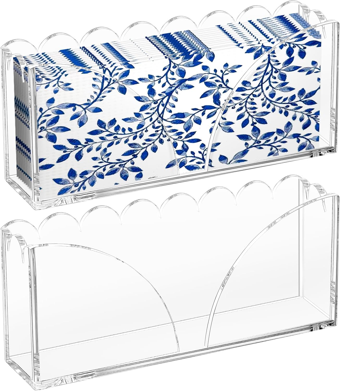 Acrylic Guest Towel Holder Scalloped Tray Set of 2 for Bathroom Clear Waterproof Disposable Paper Hand Towel Napkin Holder Stand with Non-Slip Pads for Table Home Kitchen Vanity Counter Hotel