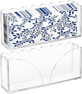 Acrylic Guest Towel Holder Scalloped Tray for Bathroom Clear Waterproof Disposable Paper Hand Towel Napkin Holder Stand with Non-Slip Pads for Table Home Kitchen Vanity Counter Hotel (Clear 2Pcs)