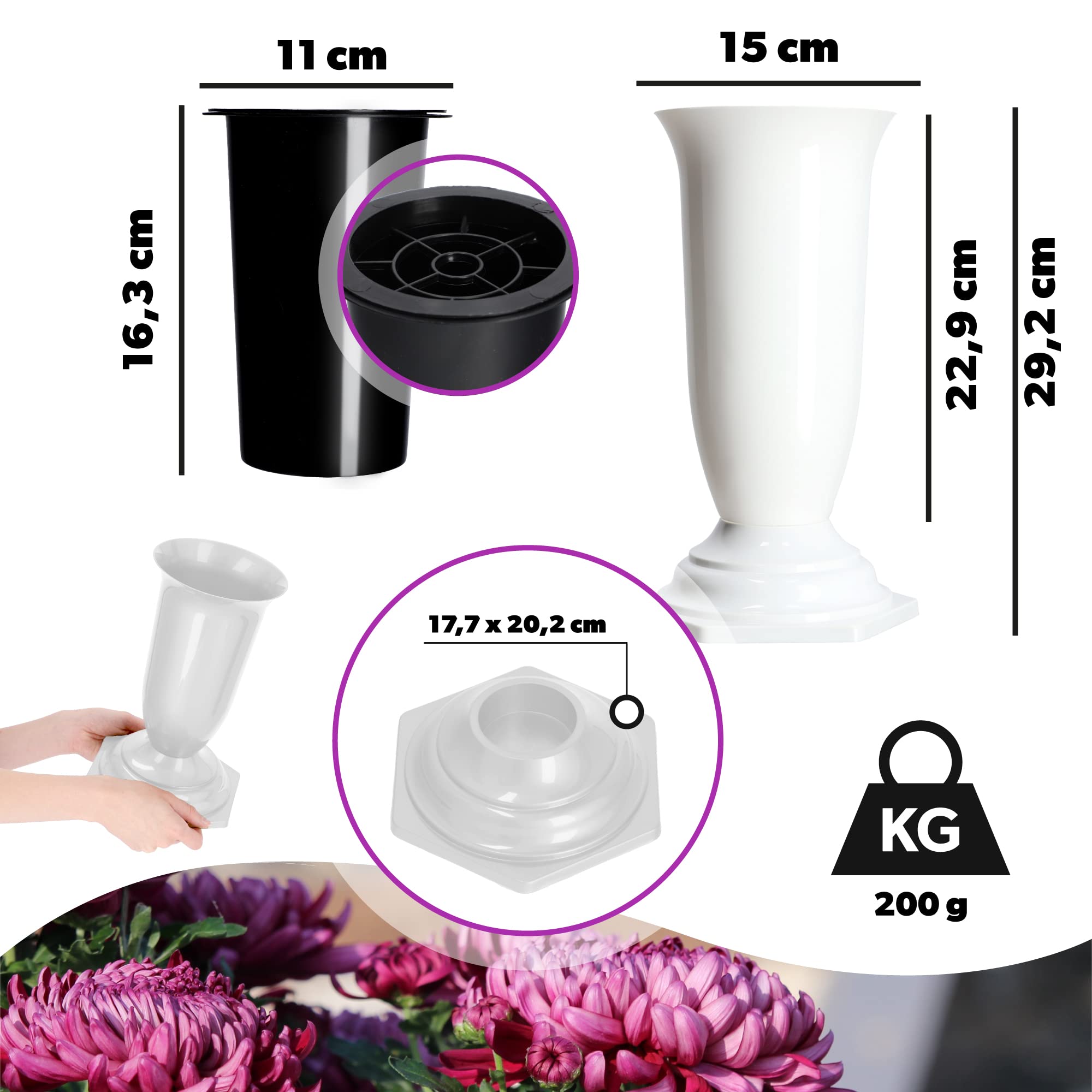 Plastia Inserto Per Vaso Da Fiori 32x15 Cm, In Plastica Trasparente, Per Vasi Da Pavimento E Tomba, Impermeabile - 2