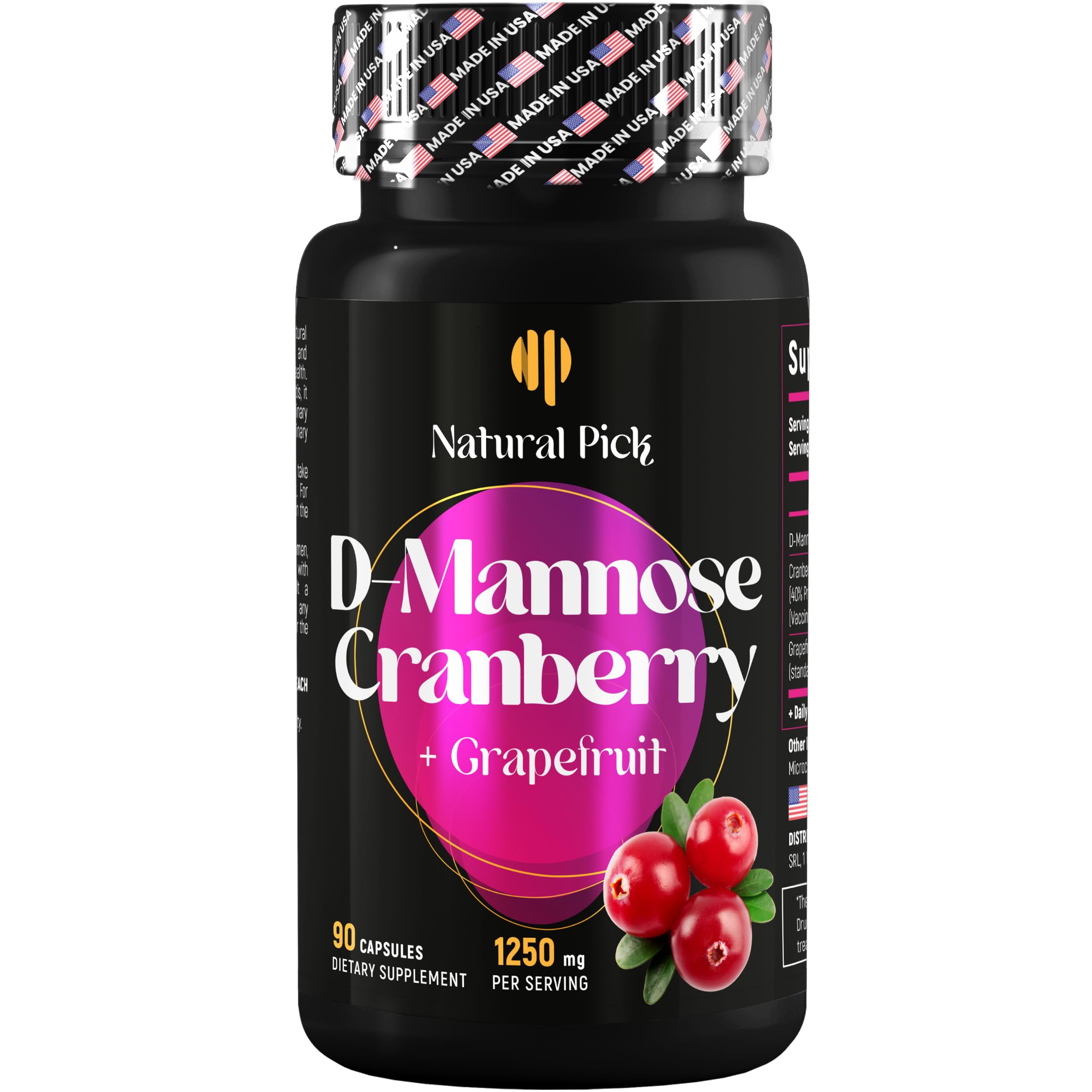 Natural Pick D mannose with Cranberry, 1250mg – Potent dmannose Pills