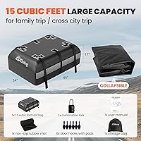 Vista 5 de Asinking Bolsa de carga para techo de automóvil, 100% impermeable, resistente, portaequipajes de techo de automóvil, 15 pies cúbicos, se adapta a