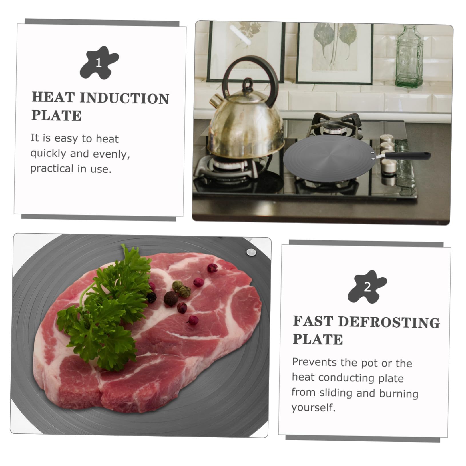 COLLBATH Placa Guía Térmica para Ollas 28cm X 3mm con Mango Desmontable Placa de Conducción Calor Antideslizante Multifuncional para Cocinas Gas y Eléctricos Bandeja Descongelación