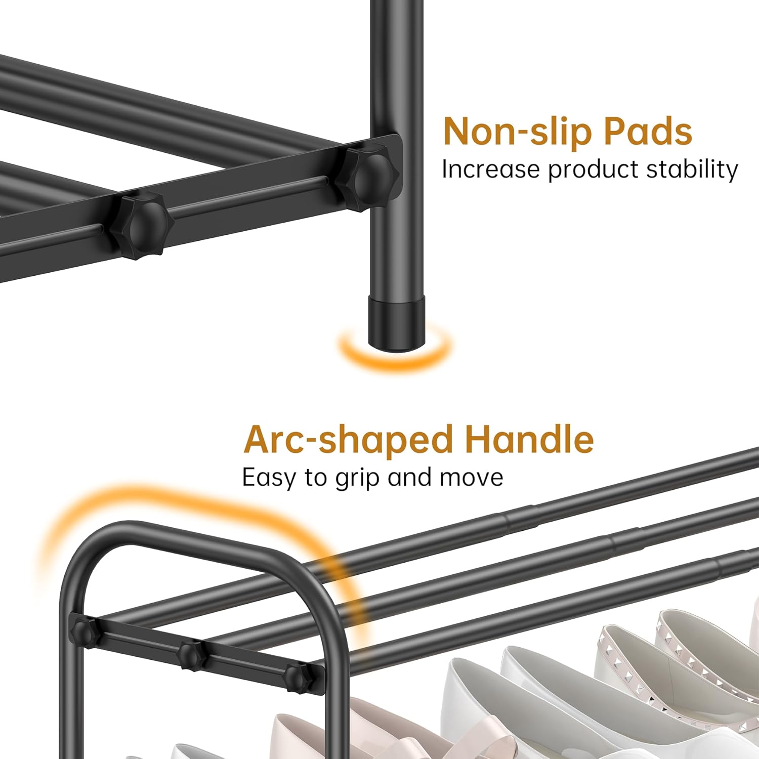 Hleelomi 4-Tier Expandable Shoe Rack for Entryway，Adjustable Metal Shoe Organizer for Closet,Living Room,Dorm,Black