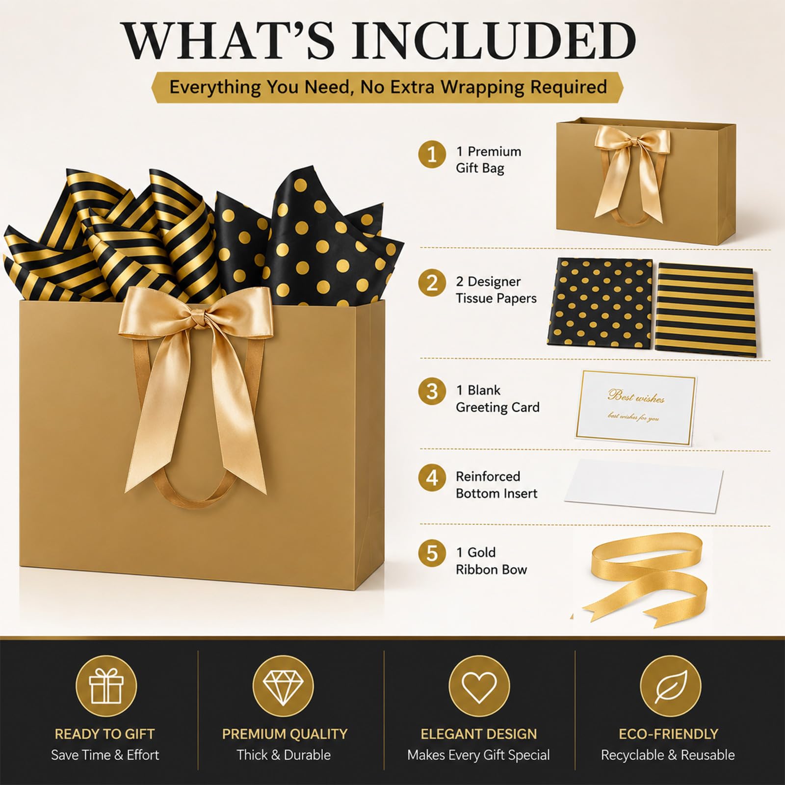 THXIY Sacchetti regalo extra large oro 15,75, 10 pezzi, 40 x 30 x 12,5 cm, set di sacchetti regalo grandi con biglietti di carta velina, 300 g, sacchetti regalo riutilizzabili per compleanno