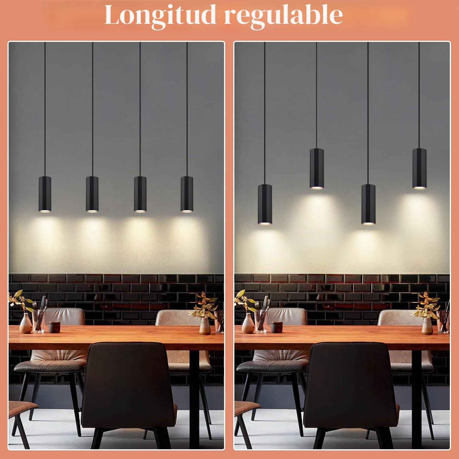 Glitzerlife Lámpara Colgante Mesa de Comedor Negro 4 Bombillas GU10 | Lámpara de Comedor Industrial Moderna de Metal para Interior Cocina Dormitorio