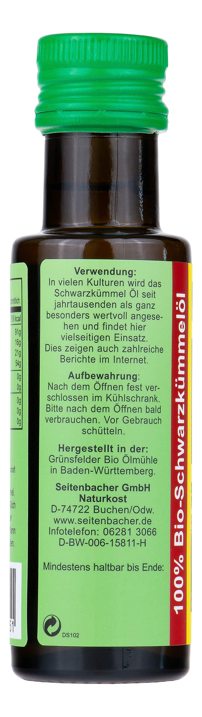 Seitenbacher Bio olejek z czarnuszki I pierwsze tłoczenie I tłoczony na zimno I natywny I (1 x 100 ml)