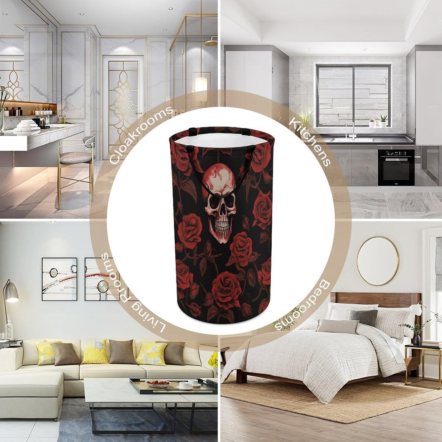 Skull Rose Laundry Hamper Freestanding Waterproof Clothes Hamper with Easy Carry Handles Large Collapsible Laundry Baskets Portable Dirty Clothes Basket