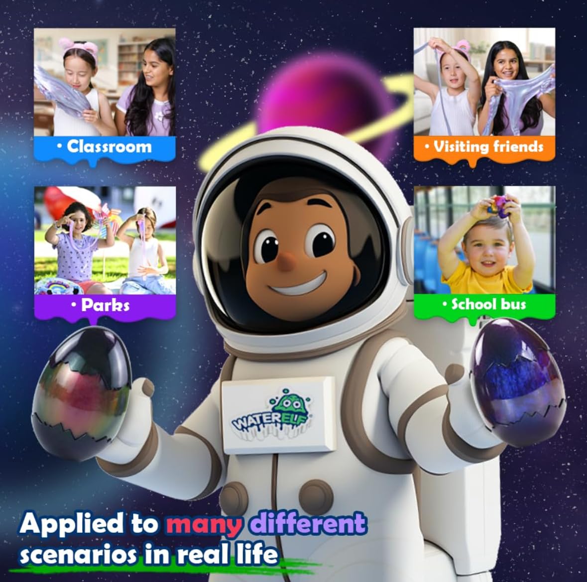WATERELF 3Pcs Galaxy Slime Kit for Kids & Adults, Perfect for Party Favors Stress Relief Slime - Image 4