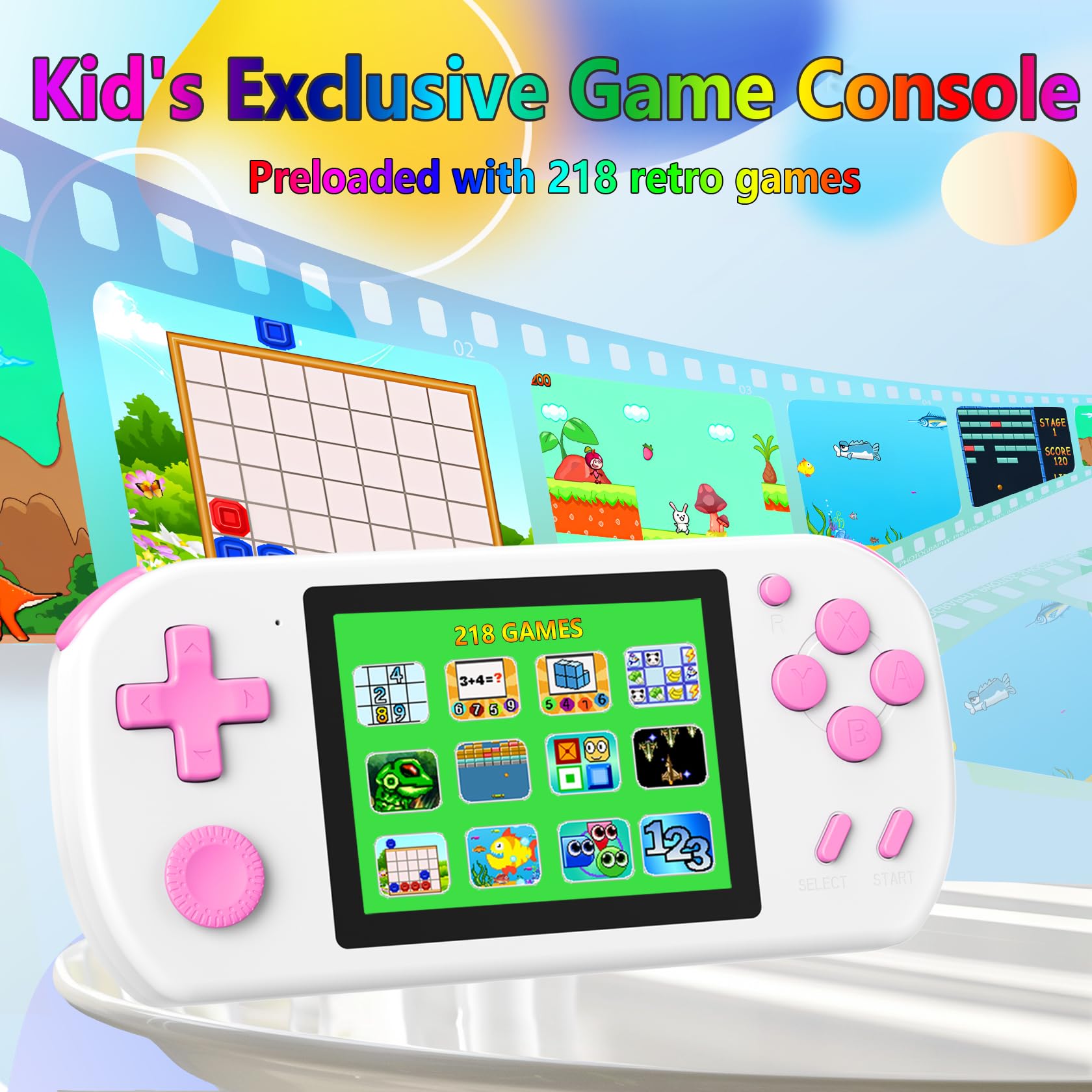 Consola Portátil Para Niños Con 139 Juegos Retro - Pantalla IPS 3 Pulgadas, Recargable USB-C, Color Rosa