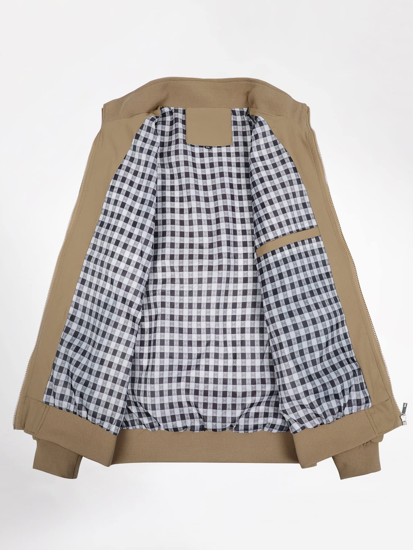 Men Jackets Men Gingham Lined Zip Up Jacket Men Jackets (Color