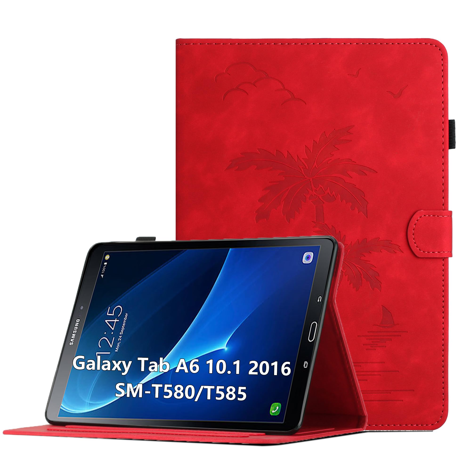Oduio Hülle für Samsung Galaxy Tab A6 10.1 Zoll (SM-T580/T585) 2016, Premium PU Leder Multi-Winkel Folio Schutzhülle mit Kartenschlitz und Auto Schlaf/Wach Funktion für Galaxy Tab A6, Rot