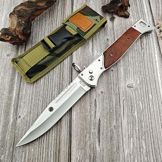 13'' AK 47 CCCP Pocket Knife with Slide Safety Lock,Portable Utility Folding Knives,440C Steel Blade and Wooden Handle,Gifts for Men,EDC Tool for Camping,Fishing,Hiking (Large)