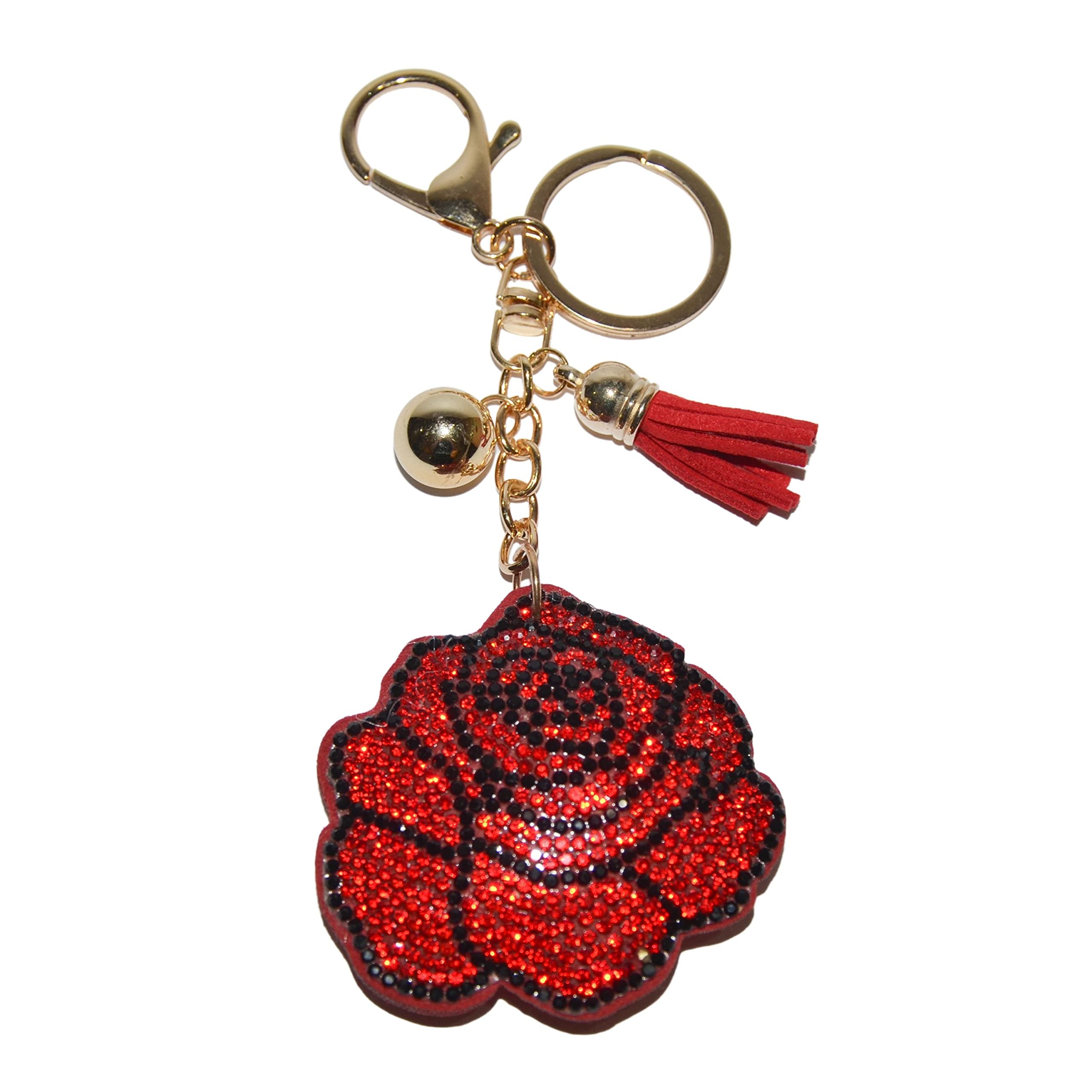 Popfizzy Rhinestone Red Rose Keychain for Women - Flower & Rose Backpack Keychain, Bling Gifts