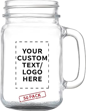DISCOUNT PROMOS Custom Libbey Mason Jars w/Handles 16 oz. Set of 50, Personalized Bulk Pack - Traditional style, High standard - Black