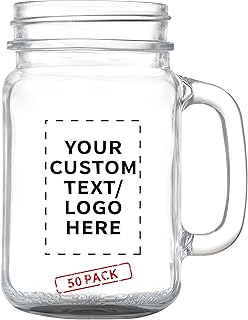 Custom Libbey Mason Jars w/Handles 16 oz. Set of 50, Personalized Bulk Pack - Traditional style, High standard - Black