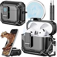 Vista 43 de Inesore Funda para AirPods Pro 3 (2025) con soporte para teléfono y kit de limpieza, compatible con MagSafe, cubierta de bloqueo automática