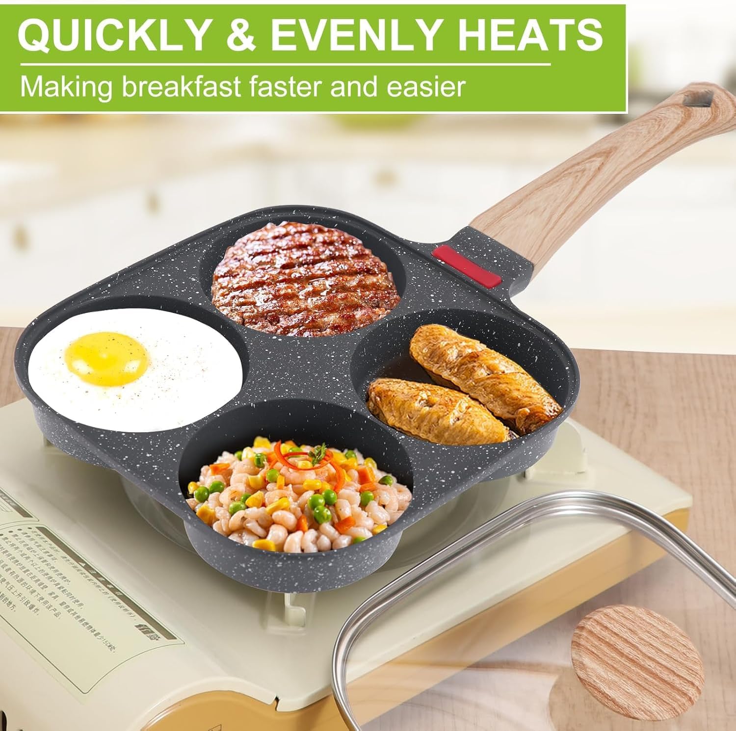 4-Cup Egg Pan, Premium Egg Pans Nonstick, Omelette Pan with Lid, Healthy Egg Frying Pan for Breakfast, Egg Sandwich, Hamburger, Pancake, Egg Skillet Suitable for Gas Stove & Induction Cookware