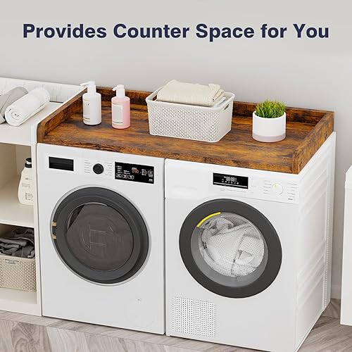 Miniatura 5 de Encimera de lavadora y secadora, encimera de lavandería de 27.5 pulgadas de ancho x 54 pulgadas de largo con rieles de borde para organización de